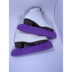 RIEDELL Model 21 Girls Wood grain Soles Size 3 Ice Skates With Covers